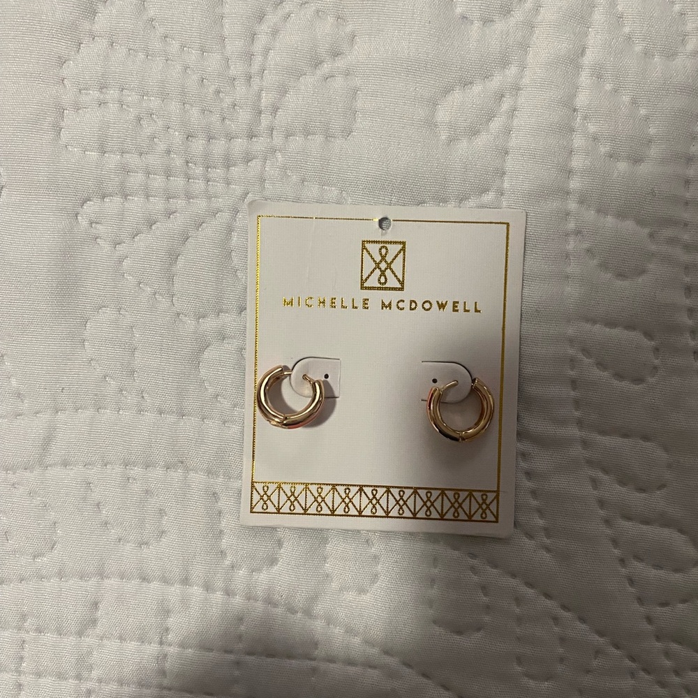 Michelle McDowell Gold Tone Small Hoop Earrings with Orange Detail